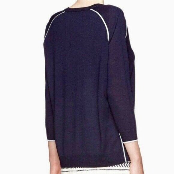 J Crew Merino Wool Sweater Womens Large Blue V Neck Lightweight Relaxed Fit - Picture 8 of 9